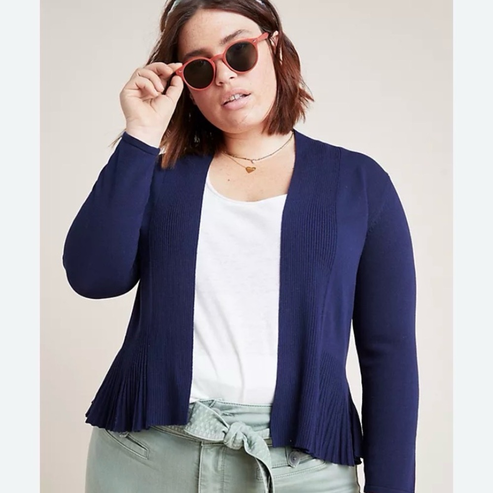 Anthropologie Open Cardigan Women’s L Ruffle Hem Minimalist Coastal Grandma